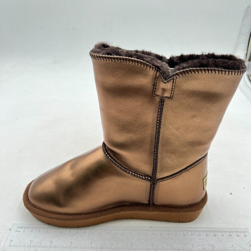 Brown Women Winter Mid Calf Snow Boots Round Toe Warm Fur Low Heel Comfy Shoes